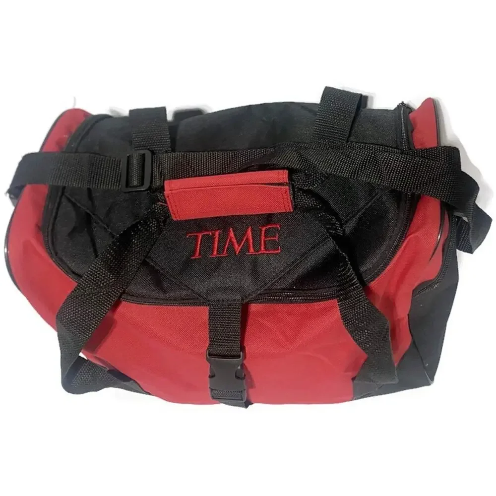 Time Magazine Duffel Bag Red Black Small Gym Overnight Carry On Bag 14 x 11 x 8